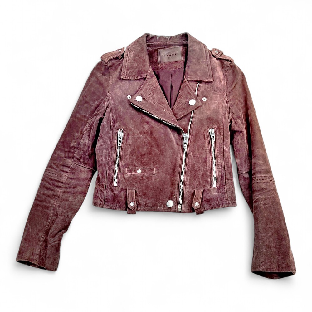 Blank NYC Women's Suede Cropped Moto‎ Jacket XS - Burgundy